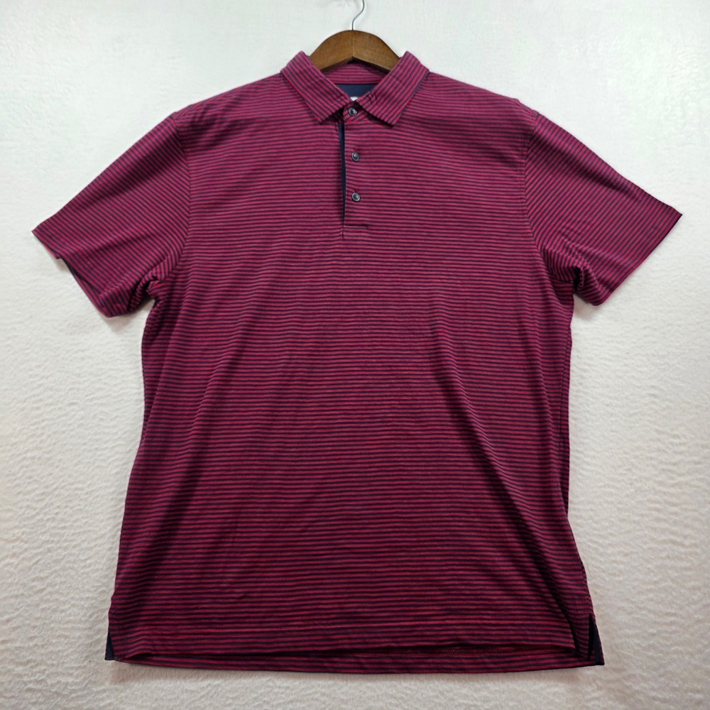 Jos A Bank 1905 Mens Tailored Fit Polo Shirt Large Burgundy Navy Stripe Cotton
